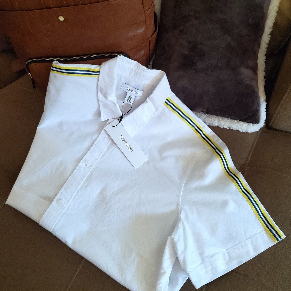 NEW CK Racing Stripe Short Sleeved Dress Shirt